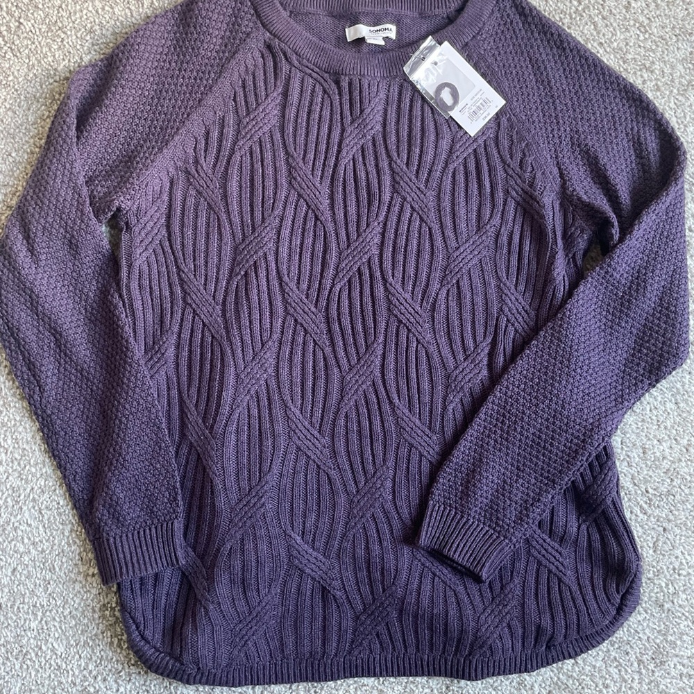 Purple Crewneck Sweater with Textured Knit Pattern